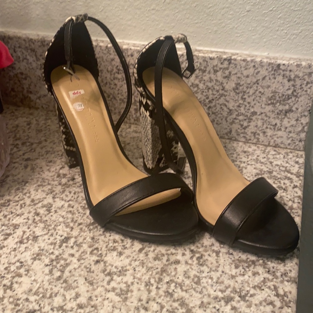 Black snakeskin heels